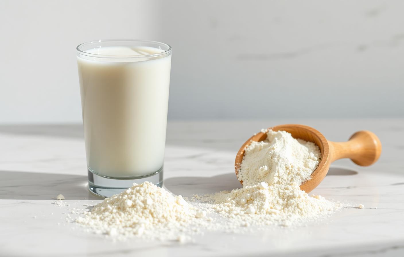 Frische Bio-Weidemilch und cremiges Whey Protein Pulver